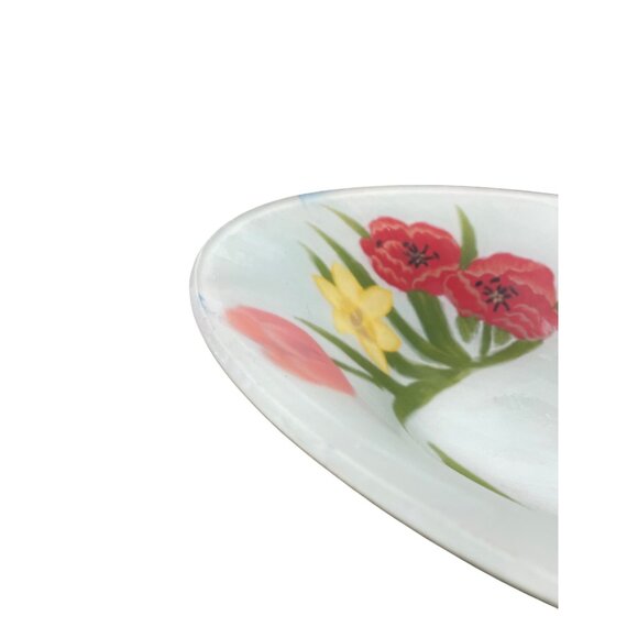 Vintage Hand-Painted frosted Floral Glass Serving fruit decorative Bowl SKU 9310 - Picture 5 of 12